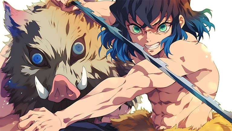 inosuke hashibira demon slayer anime desktop wallpaper cover