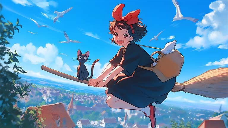 kikis delivery service flying scene desktop wallpaper cover