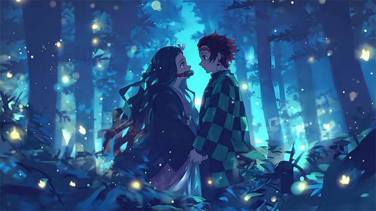 kny tanjiro nezuko forest magic background cover
