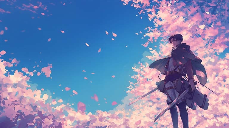 levi sakura attack on titan desktop wallpaper cover