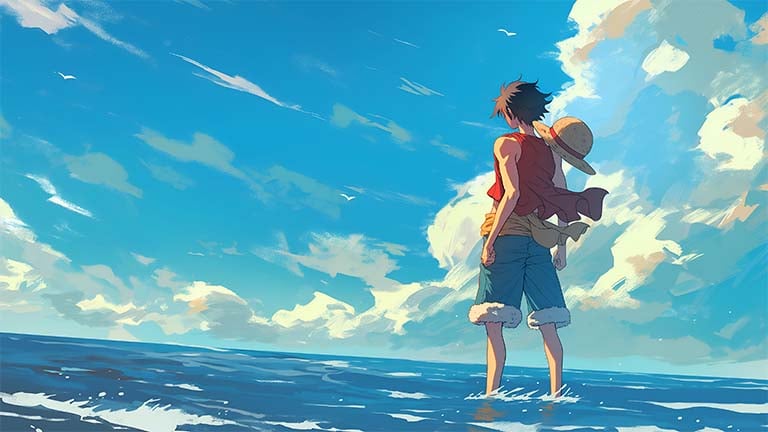 luffy staring into horizon one piece pc wallpaper cover