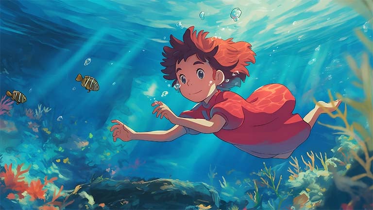 ponyo studio ghibli underwater scene desktop wallpaper cover