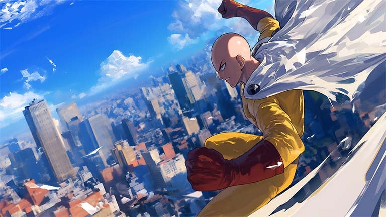 saitama city view one punch man desktop wallpaper cover