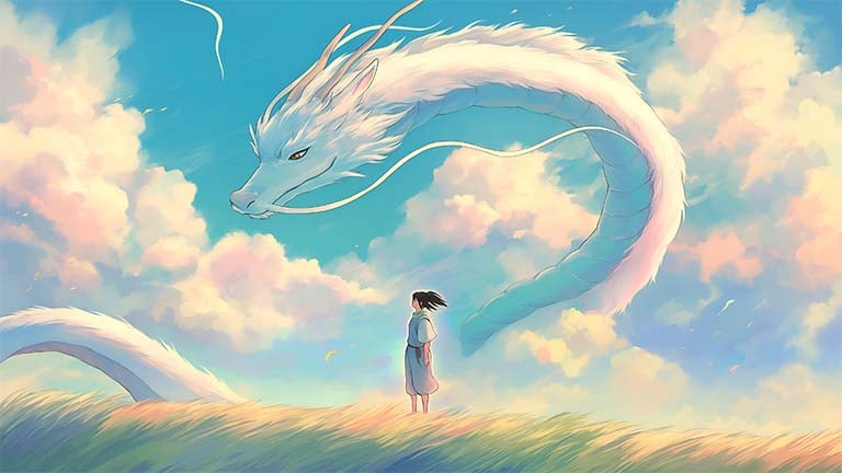 spirited away haku dragon ghibli desktop wallpaper cover
