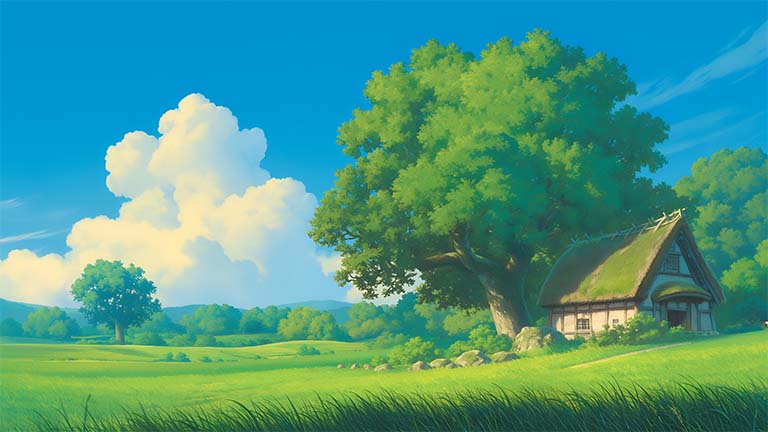 studio ghibli countryside background cover