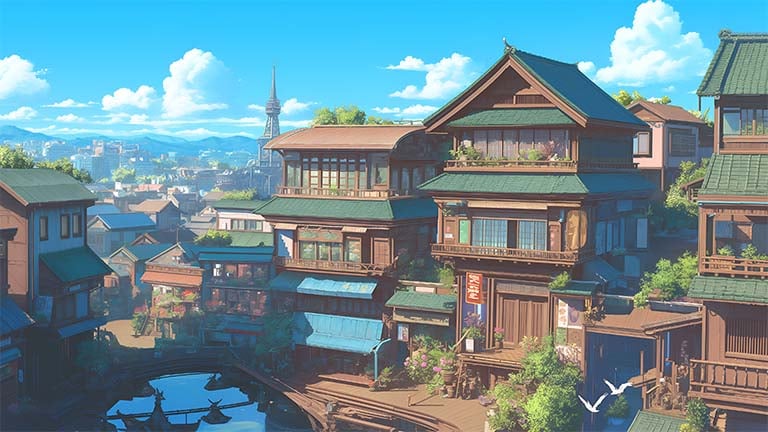 studio ghibli town background cover