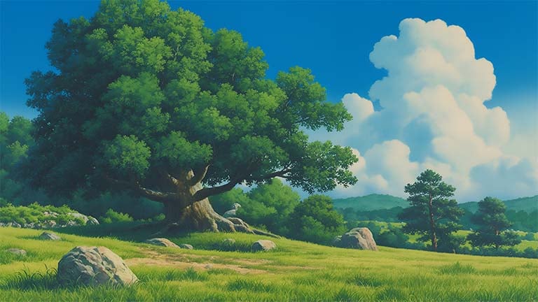 studio ghibli tree background cover