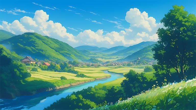 Studio Ghibli Valley Background - Download in HD & 4K