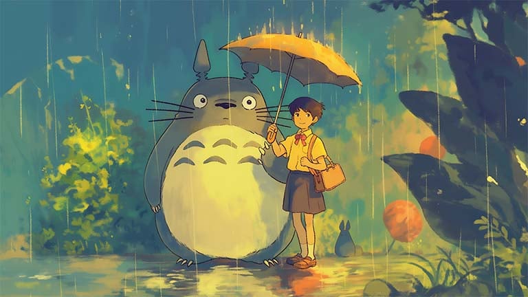 totoro umbrella scene desktop wallpaper cover