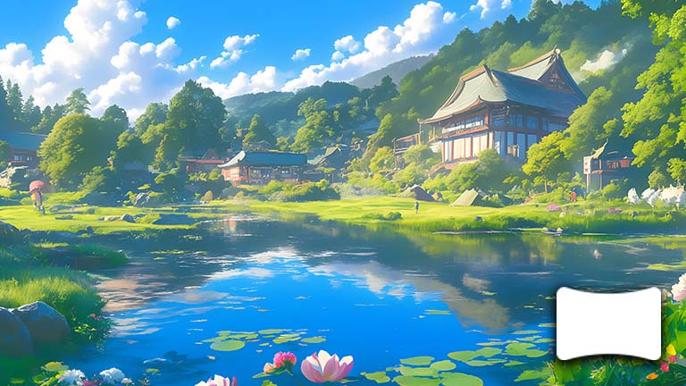 tranquil japanese village ghibli ultrawide wallpaper cover