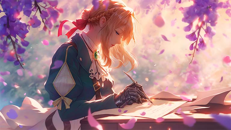 violet evergarden flowers wallpaper desktop wallpaper cover