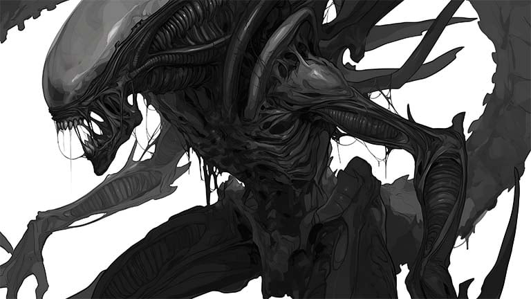 xenomorph queen black and white alien desktop wallpaper cover