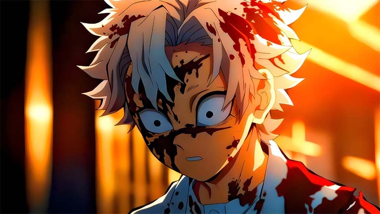 young sanemi shinazugawa demon slayer bloody scene desktop wallpaper cover