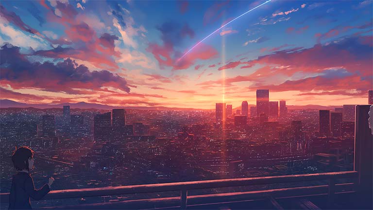 Your Name Sunset Cityscape Desktop Wallpaper - Download in 4K