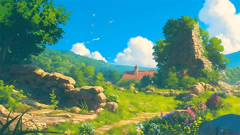 ghibli village scenery desktop wallpaper cover