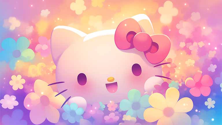 hello kitty cute bow floral background desktop wallpaper cover