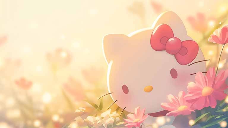 hello kitty cute flowers light desktop wallpaper cover