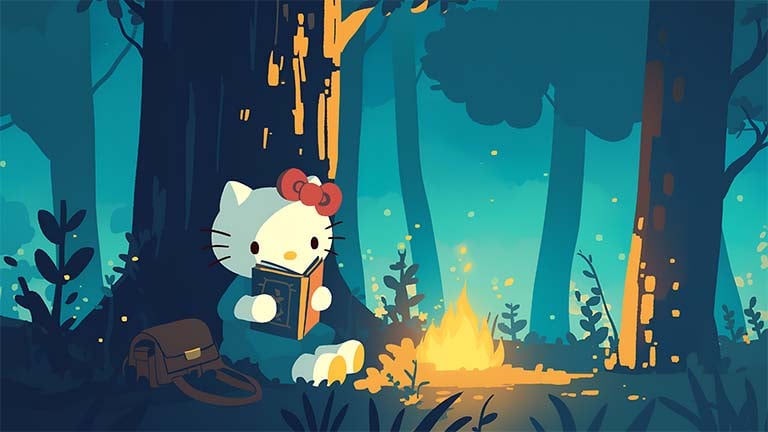 hello kitty forest night desktop wallpaper cover