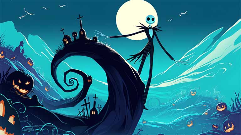 jack skellington full moon halloween scene desktop wallpaper cover