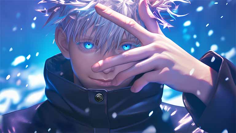 jujutsu kaisen gojo blue eyes snow desktop wallpaper cover