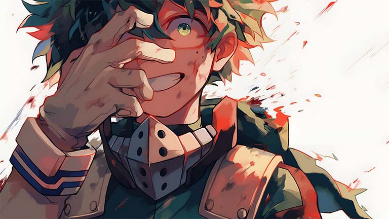 my hero academia deku bloody smile desktop wallpaper cover