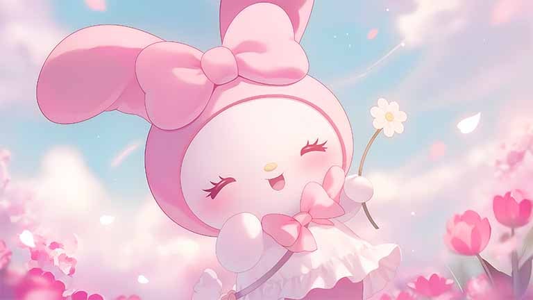 my melody sanrio happy flowers cute desktop wallpaper cover