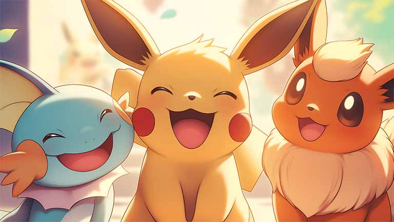 pikachu eevee vaporeon happy desktop wallpaper cover