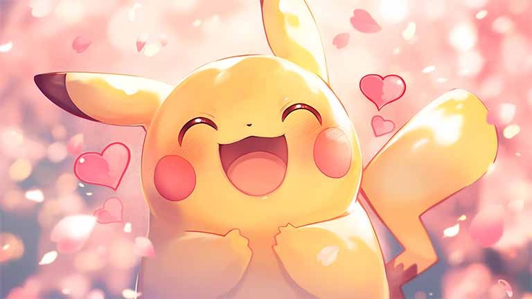 pokemon pikachu happy love hearts kawaii desktop wallpaper cover