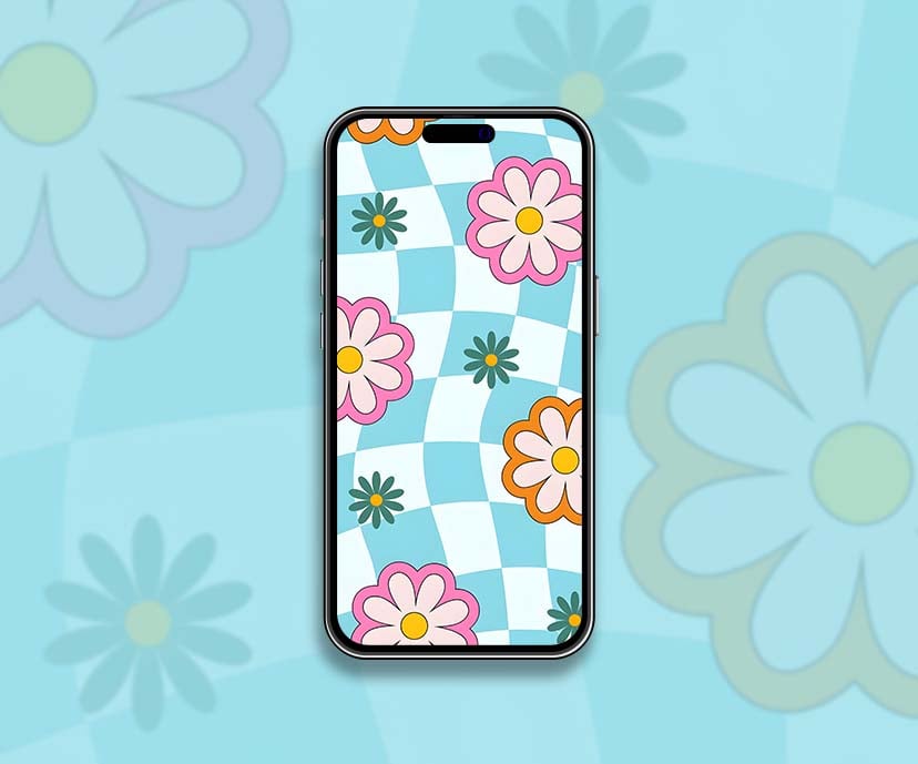 retro flower checkered pattern wallpapers collection