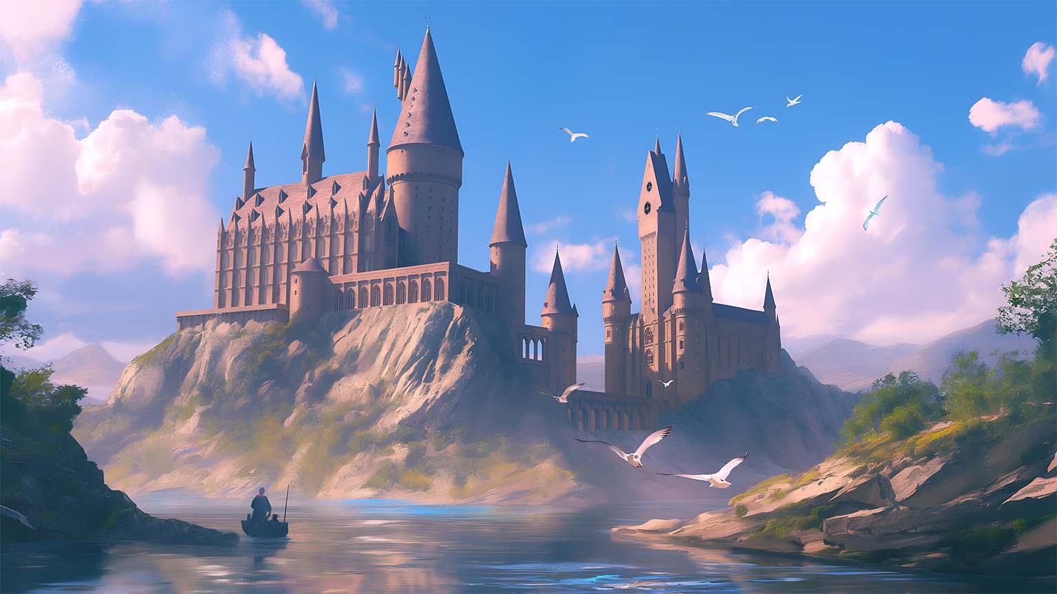 Hogwarts Castle Magical Lake View Desktop Wallpaper 4K Vibes