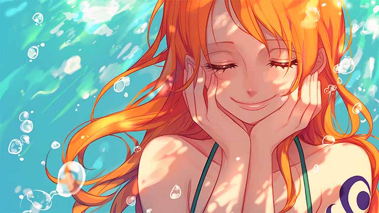 nami one piece smiling desktop wallpaper cover