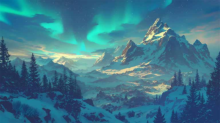 northern lights mountain view desktop wallpaper cover