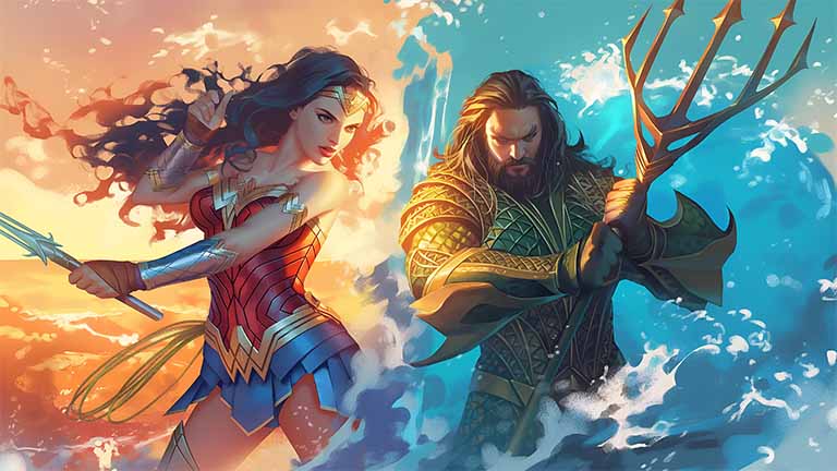 wonder woman aquaman battle scene desktop wallpaper cover