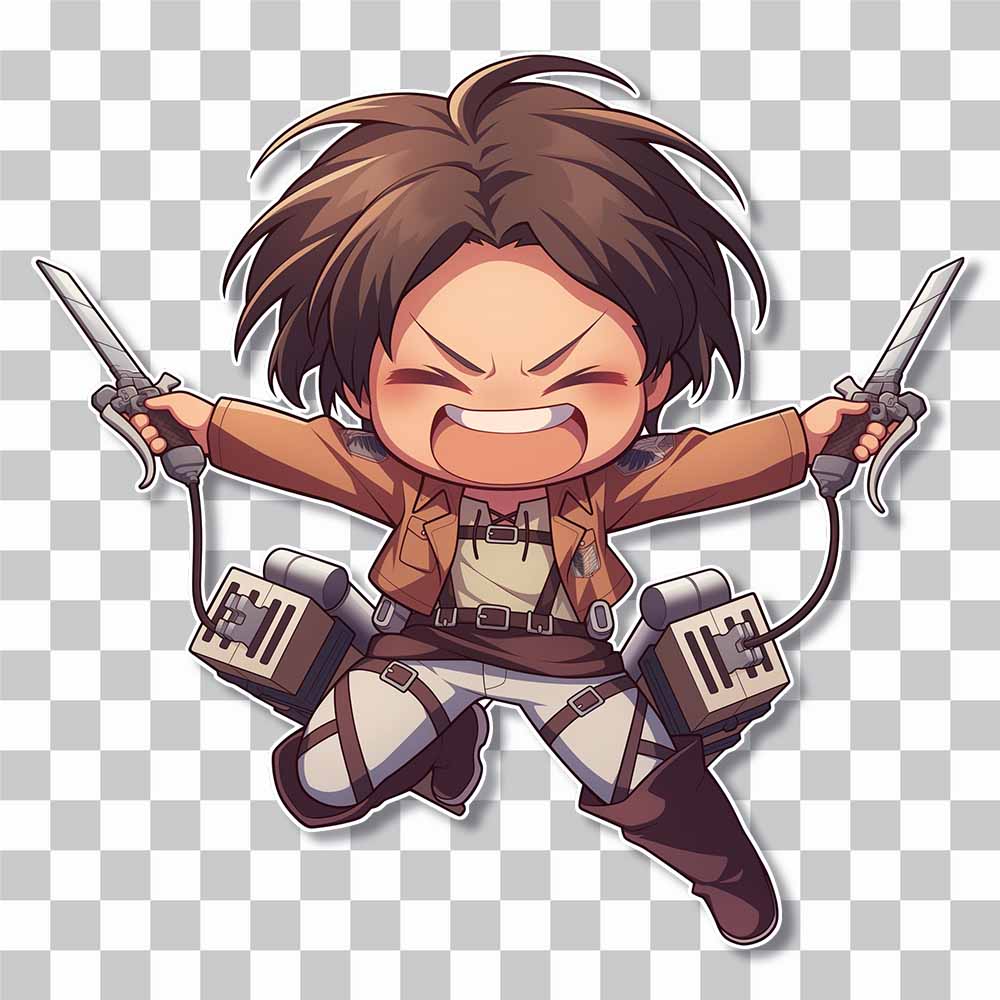 attack on titan eren fighting cute sticker cover
