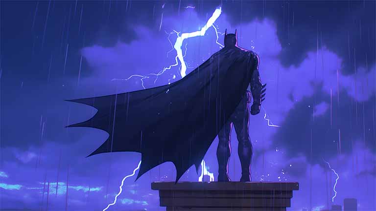 batman gotham rooftop lightning desktop wallpaper cover