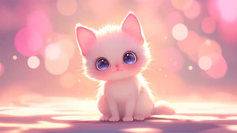 cute kitty blurred background pink desktop wallpaper cover