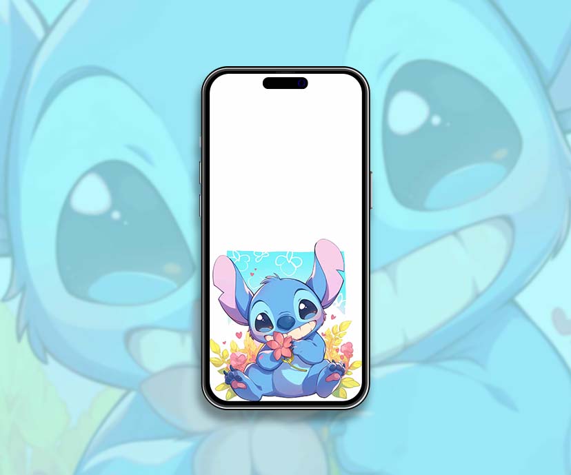 disney stitch with flower cute wallpapers collection