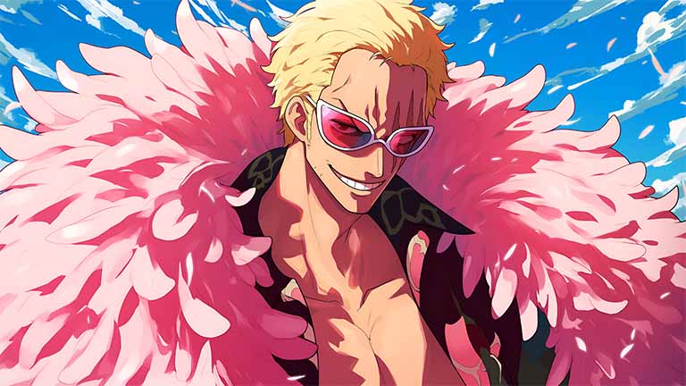 doflamingo one piece pink feathers desktop wallpaper cover