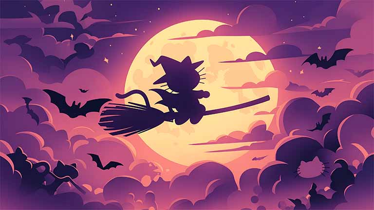 hello kitty halloween broomstick desktop wallpaper cover