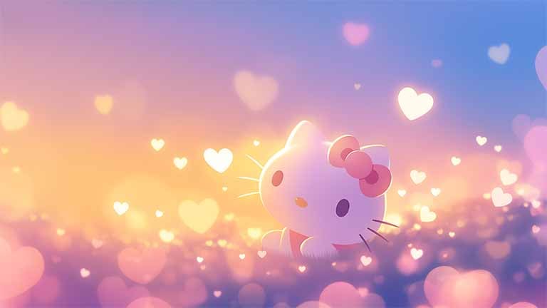 hello kitty hearts sunset glow desktop wallpaper cover