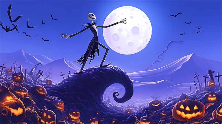 jack skellington pumpkins graveyard halloween desktop wallpaper cover