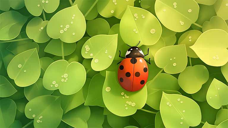 ladybug on dewy leaves nature desktop wallpaper cover