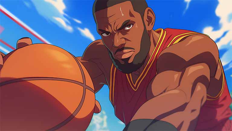 lebron james anime style basketball scene desktop wallpaper cover