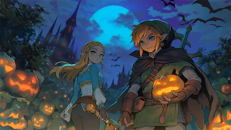 link zelda halloween pumpkins desktop wallpaper cover