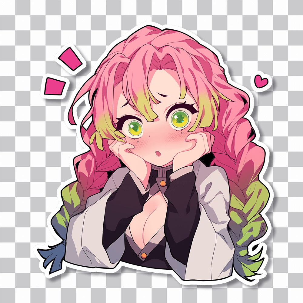 mitsuri kanroji blushing demon slayer sticker cover