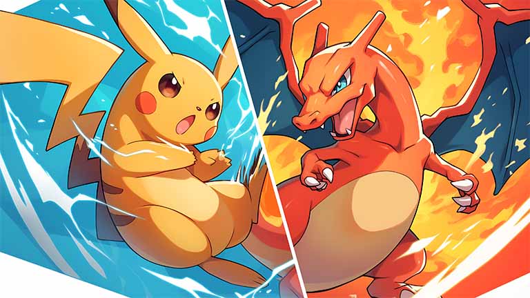 pikachu and charizard pokemon dual battle wallpaper cover