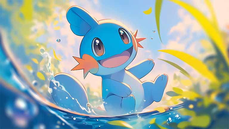 pokemon mudkip happy water splash desktop wallpaper cover