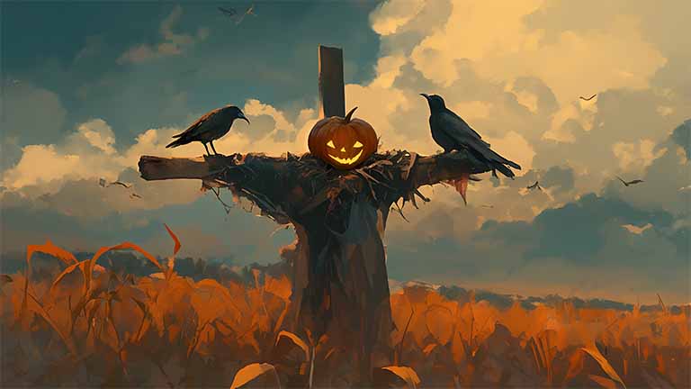 pumpkin headed scarecrow halloween desktop wallpaper cover