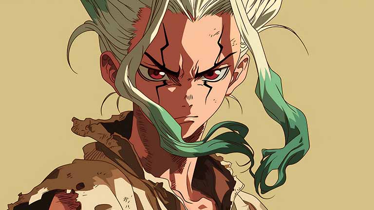 senku dr stone brown background desktop wallpaper cover