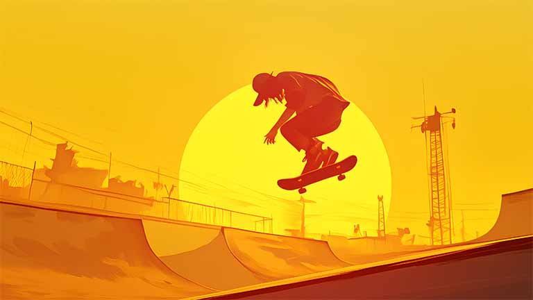 sunset skater kickflip desktop wallpaper cover